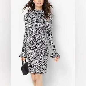 EUC MICHAEL Michael Kors Floral Black and White Bell Sleeve Dress Size XS